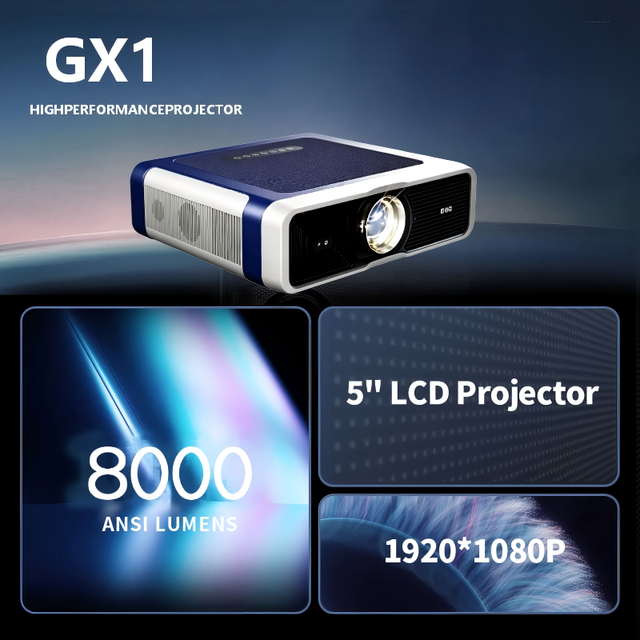 GX1 8000 Lumens 4K Decoding High-definition Large Venue Conference Home Outdoor Projector Suitable for Both Day and Night Use