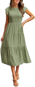 Vestido Boho <span class=keywords><strong>de</strong></span> Cintura Alta con Volantes <span class=keywords><strong>para</strong></span> Mujer, Vestido Midi Fluido con Cuello Redondo <span class=keywords><strong>para</strong></span> Verano, Vestido <span class=keywords><strong>de</strong></span> Playa <span class=keywords><strong>para</strong></span> Vacaciones, Vestido <span class=keywords><strong>de</strong></span> Verano con Mangas con Volantes, Elegante, Blanco - Product Image 5