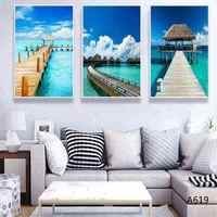 Peinture sur toile 3 panneaux 30*70cm, impression stabilisée de haute qualité, image de paysage marin avec pont et coucher de soleil, art mural pour la décoration de salon