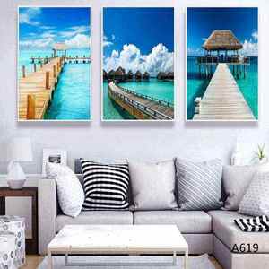 Decorazione per soggiorno con immagine personalizzata ponte oceano tramonto paesaggio marino da parete stampa 3 pannelli pittura <span class=keywords><strong>su</strong></span> <span class=keywords><strong>tela</strong></span> - Product Image 5