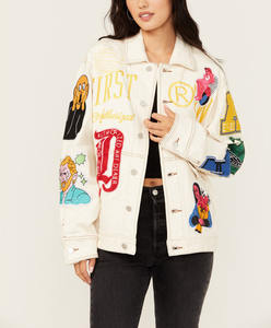 Chaqueta Vaquera Blanca de Algodón con Logotipo Personalizado, Bordado Chenille, Estilo Y2K, Transpirable, Ecológica, Gruesa, Holgada, para Mujer - Product Image 1