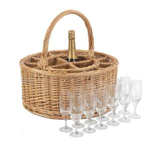 YULIN JIAFU Champagne <strong>Bottle</strong> and 12 Glasses Carry Basket with Willow Elegant Storage Solution for Your Wine Collection - Product Image 1