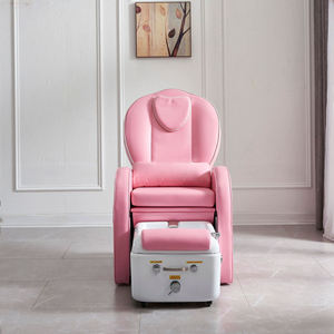 Sillón de Pedicura Moderno Ajustable de Color Rosa para Salón de Uñas, Asiento de Cuero PU, Respaldo, Masajeador, Reposapiés, Lámpara LED de 7 Colores, Marco de Madera - Product Image 3