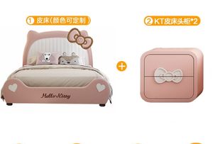 Juegos de muebles de cuero con diseño de cama Hello Kitty modernos y elegantes, almacenamiento para niños, tapicería de madera blanda de varios tamaños para el hogar y el Hotel - Product Image 5