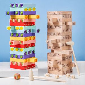 Juego de 54 Piezas de Rompecabezas Apilables de Madera Natural, Arcoíris, con Temática de Frutas, Torre de Madera de Pino Interactiva - Product Image 3