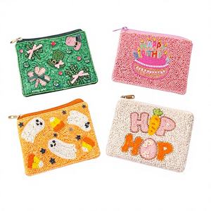 Monedero de Lona Personalizado con Nombre, con Cuentas Hechas a Mano, Diseño Geométrico, Monedero Grande Resistente al Agua - Product Image 1