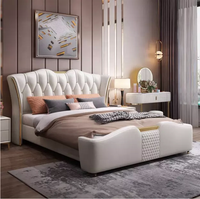 Lit King Size de Luxe au Design Moderne, Lit de Chambre Principal en Cuir avec Rangement, Vente Chaude
