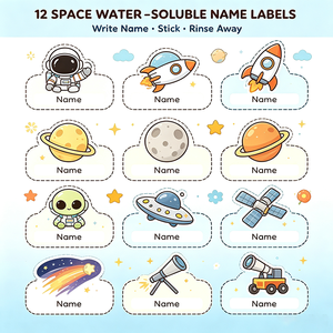 <span class=keywords><strong>Adesivi</strong></span> personalizzati per bambini con nome, solubili in acqua, a tema spaziale, con cartoni animati di astronauti e pianeti, etichette nome dissolvibili per scatole da pranzo - Product Image 2