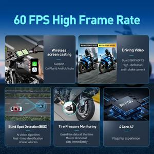 6.25 pouces étanche moto DVR Dash Cam sans fil CarPlay Android Auto BT musique écran de navigation tactile 60FPS Capture vidéo - Product Image 3