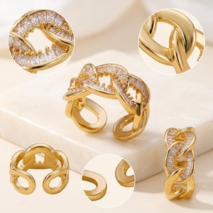 Anelli Regolabili in Acciaio Inossidabile Placcato Oro 18K PDV con Cristalli CZ Verde Smeraldo e Arcobaleno, Anelli Aperti, Gioielli di Moda all'Ingrosso - Product Image 3