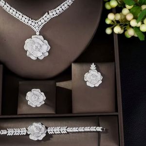 Hibride thanh lịch mới hình hoa đồ trang sức cô dâu Bộ lấp lánh AAA + Zirconia paved dễ thương Vòng Cổ Vòng đeo tay bông tai vòng Set N-970 - Product Image 3