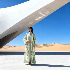 Premium Hot-fix Rhinestones Polyester Elegant Abaya Dress for Muslim Women Wholesale Custom - Product Image 2