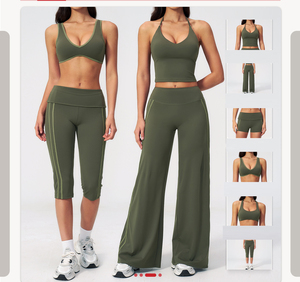 Pantalones <span class=keywords><strong>de</strong></span> yoga acampanados <span class=keywords><strong>de</strong></span> cintura alta para mujer, <span class=keywords><strong>de</strong></span> secado rápido, con efecto <span class=keywords><strong>de</strong></span> contraste <span class=keywords><strong>de</strong></span> color, para fitness al aire libre - Product Image 2