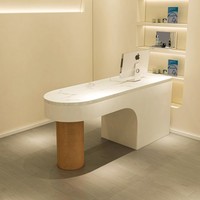 Comptoir d'accueil design avec éclairage LED, meuble de rangement, comptoir d'information, mobilier contemporain pour salon de beauté