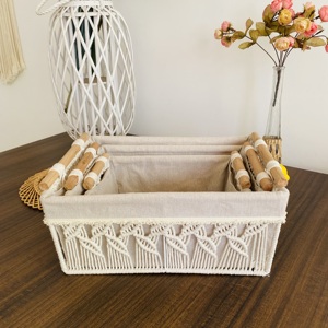 Cestini <span class=keywords><strong>da</strong></span> collezione in tessuto artigianale Organizer in corda di cotone Set di fodere in tessuto rettangolari ogni giorno rimovibili in ferro rinforzato per - Product Image 3