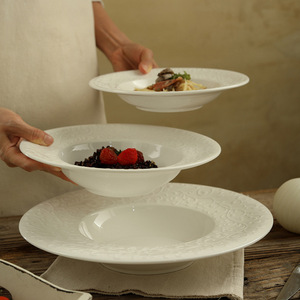 Piatto da pranzo in ceramica francese goffrato di alto livello per matrimoni-casa occidentale piatto di <span class=keywords><strong>Pasta</strong></span> profonda cappello di paglia che serve piatti soffici - Product Image 1