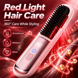 Cepillo Alisador de Cabello con Luz Roja, Iones Negativos, Pantalla LED, Calor Ajustable, Herramienta de Peinado para Viajes - Product Image 1