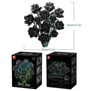New 12PC Đen Rose Nhà Máy Bó Hoa Mô Phỏng Hoa Hồng Hoa Trang Trí Cho Nhà Tối Nụ Hôn Màu Đen Tăng Xây Dựng Khối Bộ 11009 - Product Image 6