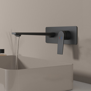Grifo de Lavabo Empotrado en Pared, Totalmente de Cobre, Doble Estructura, Activación por Elevación, Diseño Minimalista, para Hoteles, Agua Fría y Caliente - Product Image 3