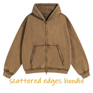 Nouveau sweat-shirt vintage lourd 450 GSM avec fermeture éclair, délavé à l'acide, délavé à la pierre, bords effilochés, sweat-shirt pour homme - Product Image 5