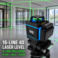 Niveau laser vert 4D 16 lignes 360 degrés, auto-nivelant, outil de nivellement croisé pour la construction et l'installation de sols, murs, carreaux et plafonds