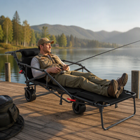 Chaise longue pliante en métal pour le camping, avec poignée réglable, roues tout-terrain, pour la plage et l'extérieur