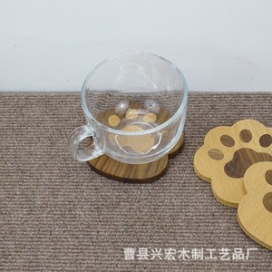 Posavasos de Madera Maciza con Forma de Pata de Gato, Madera de Haya, Alfombrilla Aislante de Calor Creativa, Alfombrilla de Mesa para el Hogar, Forma Irregular, Diseño de Dibujos Animados - Product Image 1