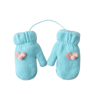 Guantes <span class=keywords><strong>con</strong></span> Logotipo Personalizado, Tejido Acrílico Suave <span class=keywords><strong>con</strong></span> Decoración de Parche de Corazón, Diseño de Cordón Conectado para Bebés, Guantes Tejidos Cálidos para Invierno - Product Image 6