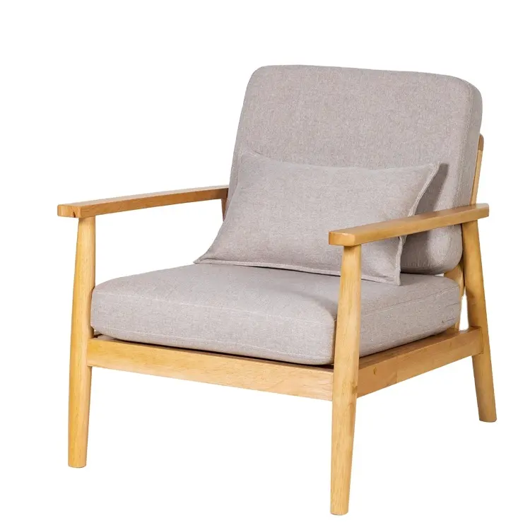 북유럽 럭셔리 싱글 소파 세트 정원 카페 단단한 나무 악센트 의자 이동식 쿠션 팔 의자