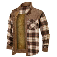 Chemise-veste en flanelle à carreaux pour homme avec doublure matelassée épaisse et chaude à manches longues, impression de logo personnalisée, veste en sherpa en flanelle