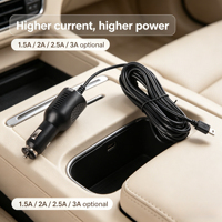 Chargeur de voiture en gros d'usine 2.5A USB C à connecteur droit portable avec câble de 3500 mm pour caméra de tableau de bord de voiture