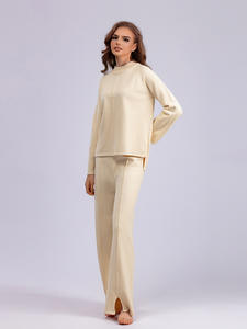 Ensemble décontracté deux pièces pour <span class=keywords><strong>femme</strong></span> : pull tricoté à col rond et <span class=keywords><strong>pantalon</strong></span> de couleur unie pour l'automne – Tenue élégante pour <span class=keywords><strong>femme</strong></span> - Product Image 6