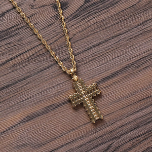 Round zirconium rectangular zirconium mix and match cross pendant, hip hop jewelry, <b>copper</b> inlaid zircon trend necklace. - Product Image 4
