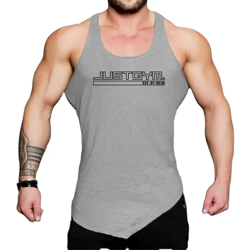 Camiseta sin mangas ajustada de algodón para hombre, chaleco deportivo personalizado de Color sólido para entrenamiento y Fitness