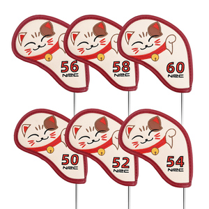 Fundas Protectoras de Cuero PU Personalizadas para Palos de <span class=keywords><strong>Golf</strong></span>, Juego de 6 Piezas, Diseño de Gato Adorable, Impermeables, para Palos de Hierro, Venta al por Mayor - Product Image 6
