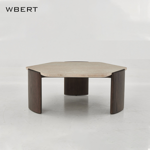 Wbert Wami โต๊ะกาแฟวอลนัทสีดำสไตล์เฟอร์นิเจอร์บ้านพร้อมจานหินหินอ่อนสุดสร้างสรรค์สำหรับห้องนั่งเล่นหรือห้องชงชา - Product Image 2