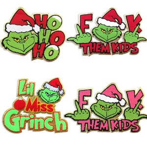 Wholesale Custom Eco-Friendly High Quality Christmas Iron-On Chenille Embroidered Patches with Sequins for <strong>Grinch</strong> <strong>Clothing</strong> - Product Image 4