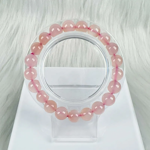 สร้อยข้อมือลูกปัดโรสควอตซ์พร้อมลูกปัดควอตซ์ธรรมชาติขนาด9มม. สำหรับการบำบัดและพลังงาน - Product Image 1