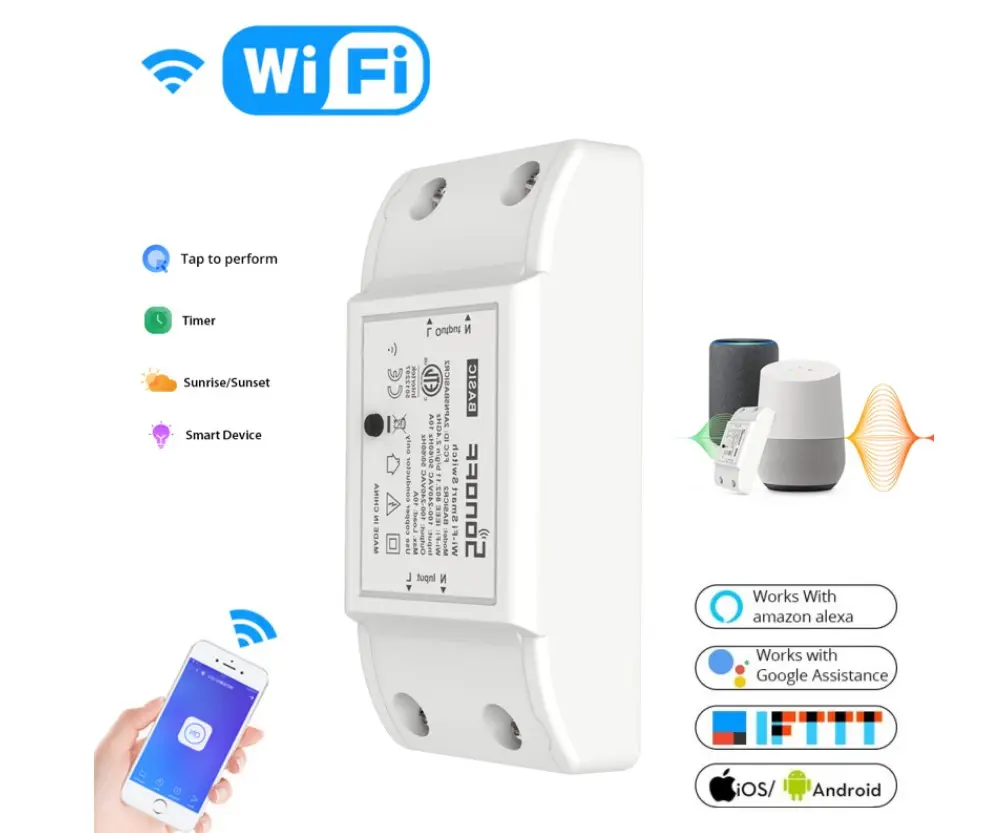 2021ホット販売スマートホームライトスイッチsonoff wifi sonoff basic r2 in remote control switches for home automation smart home