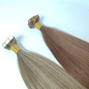 QICAI HAIR, venta al por mayor, la mejor cutícula cruda Natural, cutícula humana eslava, seda Remy, cinta de PU Invisible inyectada en el cabello