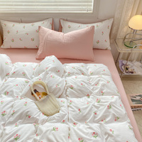 Design Floral de luxe Double couche pierre lavé imprimé Faux lin reine King Size 100% Polyester imprimé housse de couette ensemble de literie