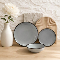 Service de table en porcelaine vintage de luxe personnalisable, 12 ou 16 pièces, avec glaçure réactive bleue, comprenant assiettes, bols et tasses