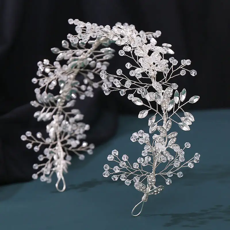 Rhinestone pha lê Handmade vương miện cho Nữ Hoàng sang trọng lấp lánh cô dâu dây leo hoa vương miện Mariage giao nhau lá vẻ đẹp pageant vương miện