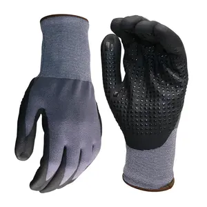 Pvc Dotted Gloves 15G Nylon And Spandex Nitrile Foam Coating Gloves With PVC Dots