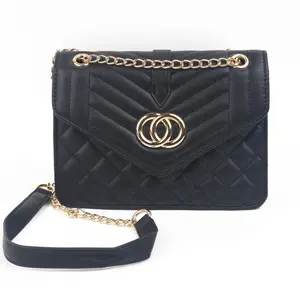 Bolso de mano de noche negro para mujer, bolso de hombro, bolsos pequeños con correa de cadena dorada, bolsos cruzados acolchados para mujer