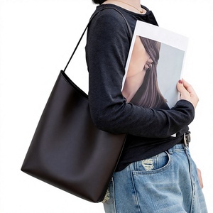 <b>Genuine</b> <b>Leather</b> Women's Bucket Bag Minimalist Shoulder Tote Suede or Cowhide Underarm <b>Handbag</b> for Daily Use - Product Image 3