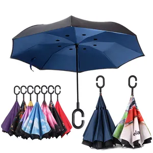 Acceptez l'impression complète personnalisée 23 pouces 8 panneaux parapluie inversé à ouverture manuelle avec poignée en forme de C