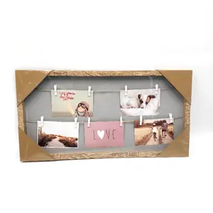 Hand Craft Diy Photo Wooden Wall Hanging Photo Frame With Hemp Rope And Clips