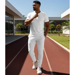 Ensemble de survêtement pour homme 2 pièces, sweat-shirt à manches courtes, pantalon de jogging, tenue décontractée d'été respirante - Product Image 2