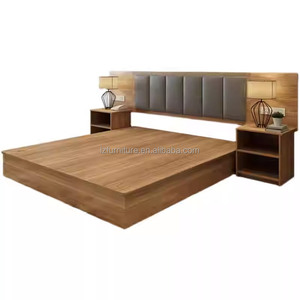 Modern Standard Hotel Room Furniture Sets Custom Low Price Wooden Twin <b>Single</b> Bed Frame With Upholstered <b>Headboard</b> & Nightstands - Product Image 2